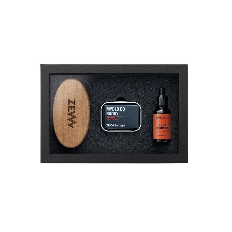Coffret Prosty Drwal Zew for Men Hommes : Brosse à barbe + Savon à barbe + Huile à barbe à l'huile de chanvre pour une brillance