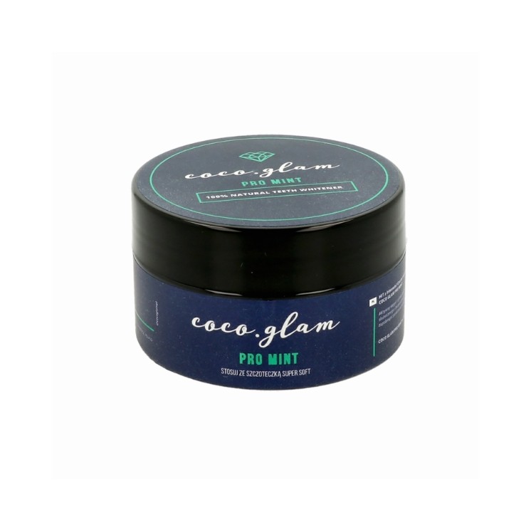 Poudre blanchissante pour les dents Coco Glam Pro Mint au charbon actif 30 g