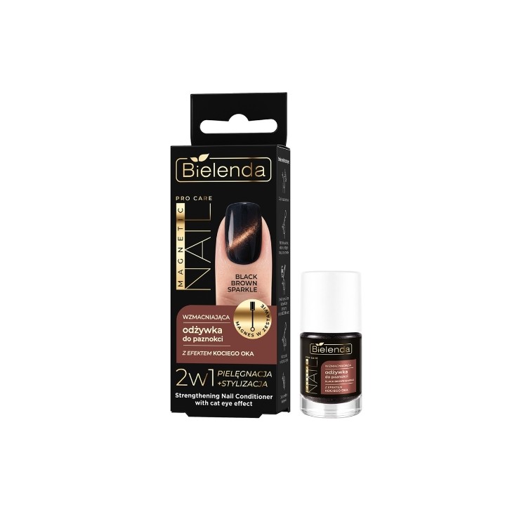 Bielenda Pro Care Soin durcisseur d'ongles magnétique effet œil de chat, Sparkle Black Brown 5 ml